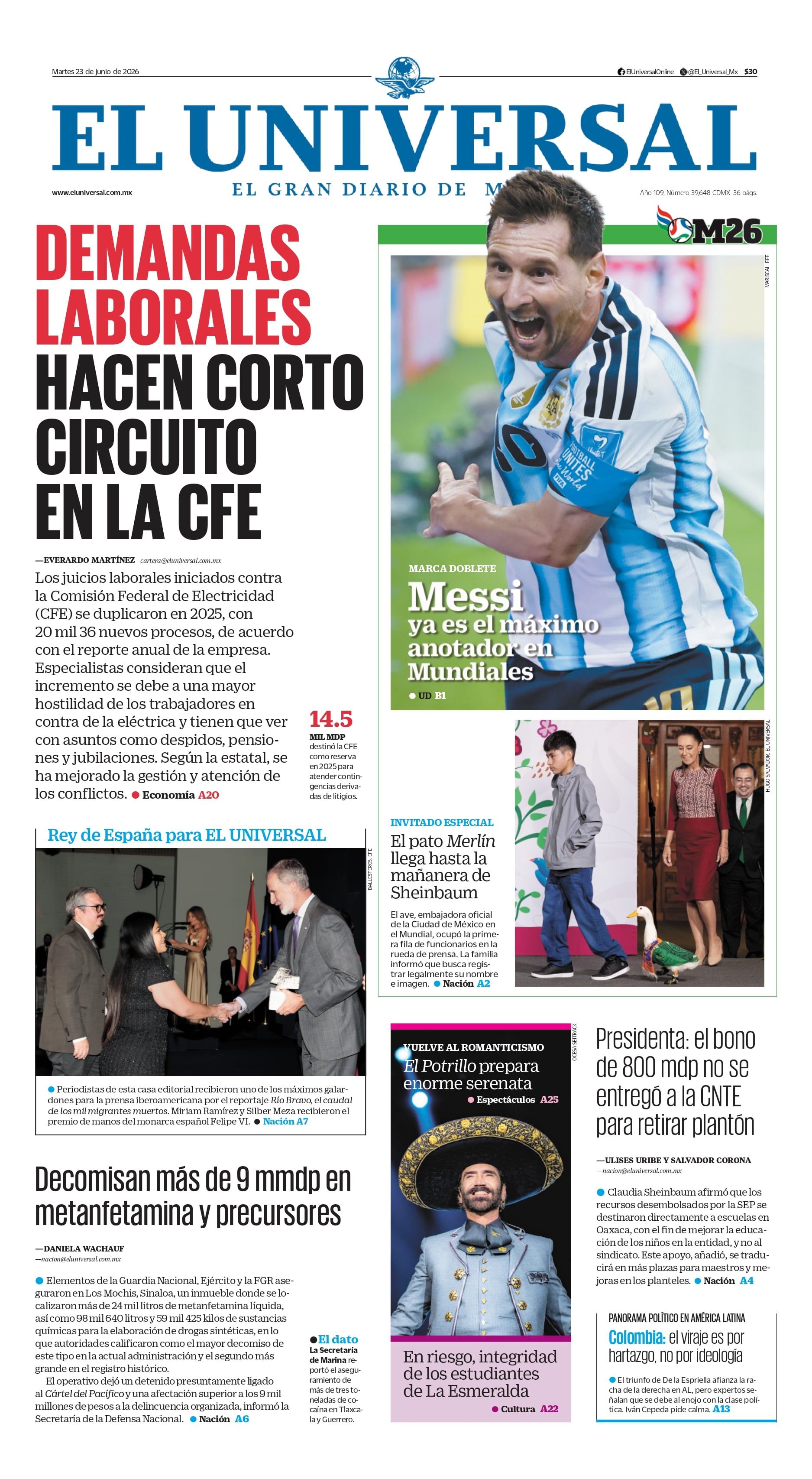 Portada impresa del 23 de junio de 2026