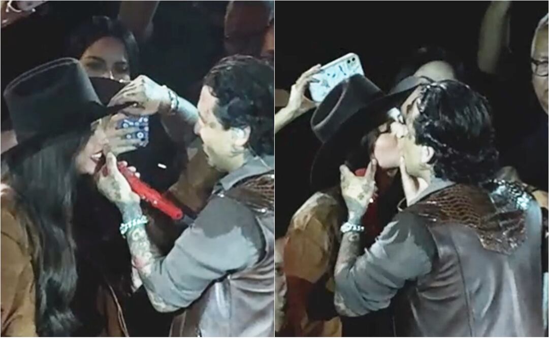 Ángela Aguilar y Christian Nodal interpretan "Dime cómo quieres" en la Feria de San Marcos, el domingo 4 de mayo.
Fotos: Ventaneando, vía TV Azteca