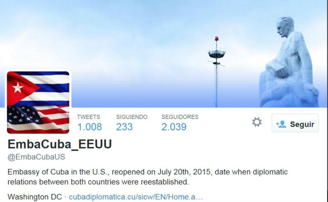 Tras el acto del restablecimiento de relaciones en territorio estadounidense, la cuenta de Twitter de la sección de intereses cubana en Washington cambió su nombre por el de "embajada" y comenzado a tuitear bajo el nombre de @EmbaCubaUS