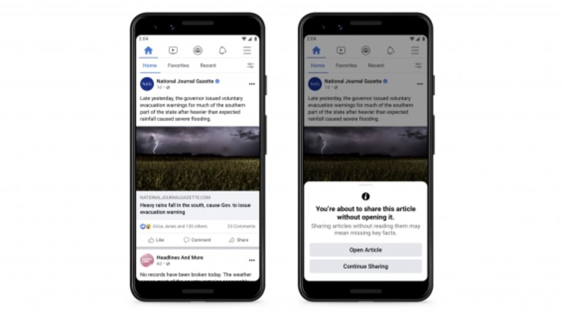 Facebook te pedirá que leas la información antes de compartirla