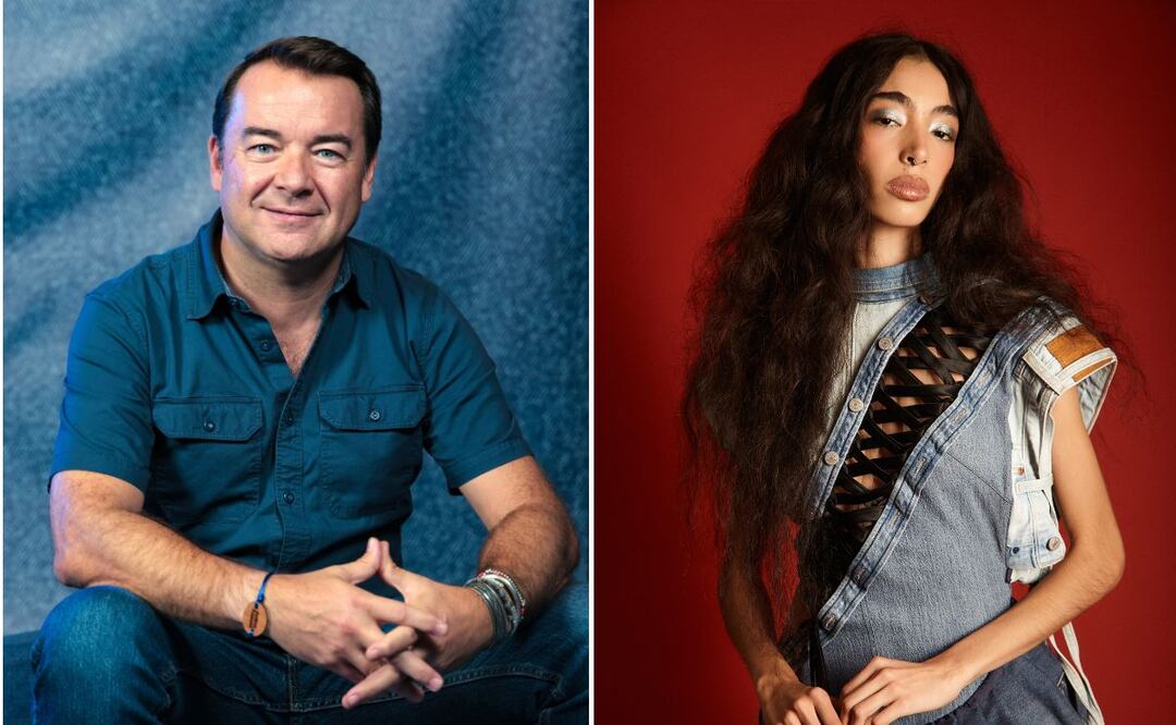 Darío Aguilar, Managing Director de Levi’s en Latinoamérica (Izq.). Diseño de Alexia Ulibarri para el proyecto "Denim reimaginado" de Levi's. Foto: Cortesía