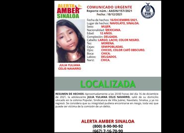 Localizan a Julia Yuliana, adolescente de 12 años desaparecida en Sinaloa