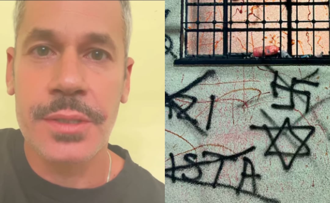 Pintas realizadas por manifestantes en la fachada de la galería donde se exhibía la obra de Amir Fattal. Foto: Captura de pantalla.