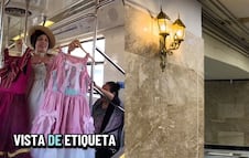 Vendedora de vestidos de época promociona productos dentro de Metro Hidalgo; video se vuelve viral