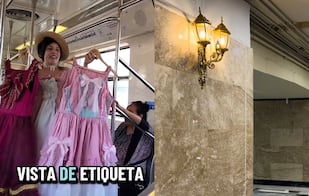 Vendedora de vestidos de época promociona productos dentro de Metro Hidalgo; video se vuelve viral