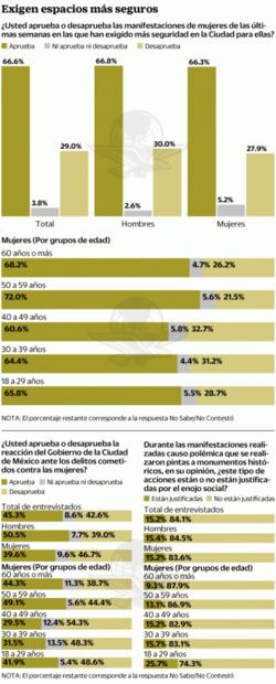 Capitalinos apoyan marcha de mujeres, pero no las pintas: encuesta