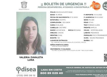 Buscan a Valeria Zavaleta de 16 años, desaparecida en Ecatepec