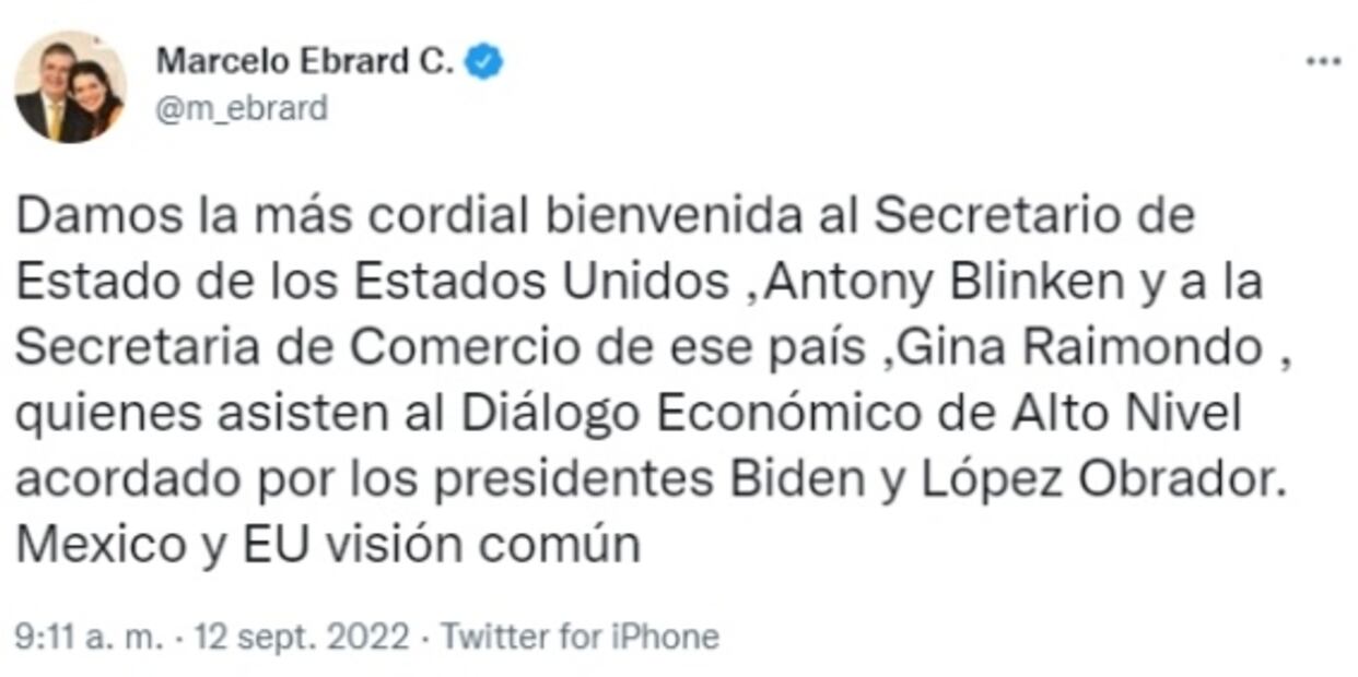 Marcelo Ebrard da la bienvenida a Antony Blinken, secretario de Estado de EU