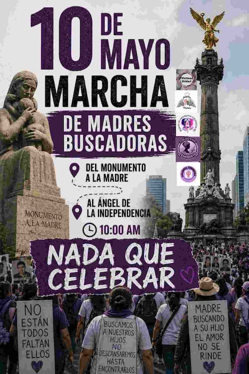Convocatorias de Madres buscadoras para marchar el 10 de mayo (05/05/2026). Foto: Captura de pantalla