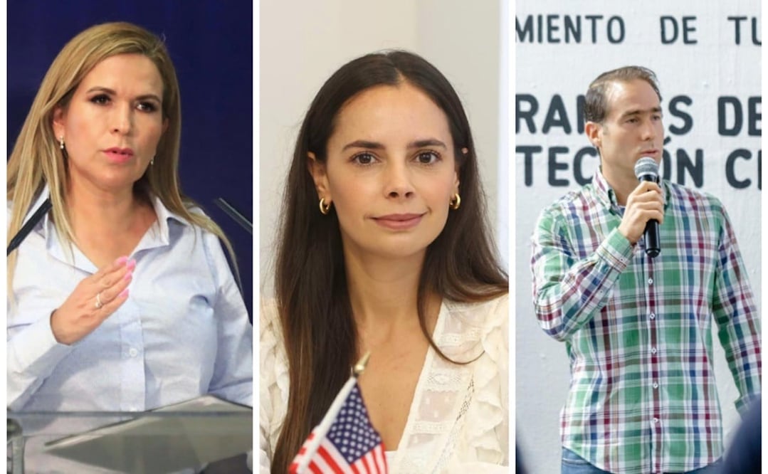 Al centro, la presidenta municipal, presidenta municipal de Benito Juárez (Cancún), Ana Patricia Peralta; a su izquierda, la alcaldesa de Solidaridad (Playa del Carmen), Lili Campos, y al extremo derecho, el edil de Tulum, Diego Castañón. Foto: Especial