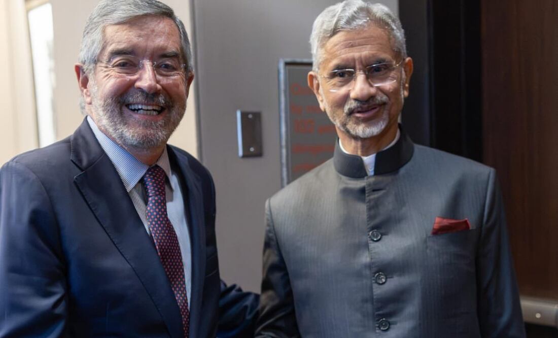 Juan Ramón de la Fuente, titular de la Secretaría de Relaciones Exteriores (SRE) durante encuentro con su par de India, Subrahmanyam Jaishankar (24/09/2025). Foto: Especial