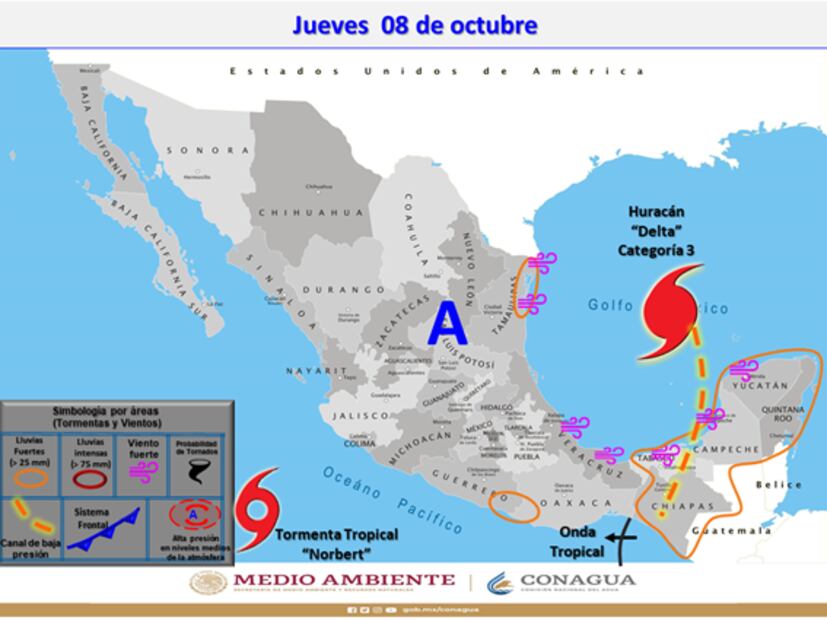 Ante huracán "Delta", este es el pronóstico del clima para todo el país 
