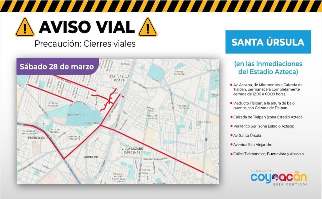 Coyoacán anuncia cierres viales por partido México vs Portugal; restringirán acceso en zonas del Estadio Banorte. Foto: Especial