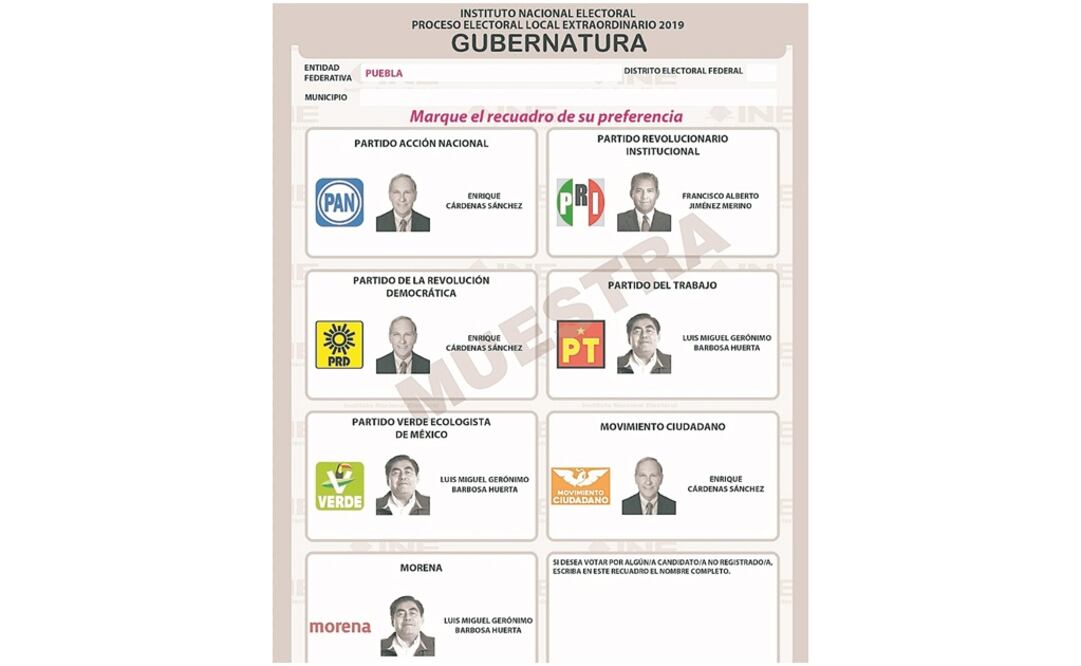 El INE aprobó que las boletas lleven fotos de los tres candidatos que aspiran a gobernar. Foto: Especial