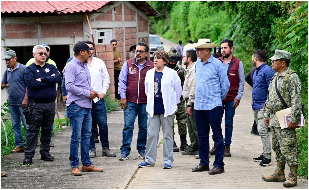 Delfina Gómez realizó un recorrido en el predio en donde se reubicará a 75 familias afectadas por las lluvias en el Edomex. Foto: Especial