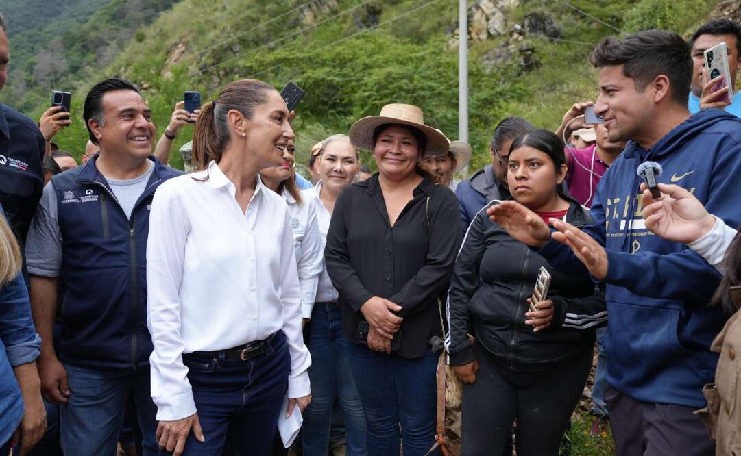 La Presidenta Claudia Sheinbaum en Querétaro, durante la supervisión de labores y apertura de caminos afectados por lluvias. Foto: Presidencia
