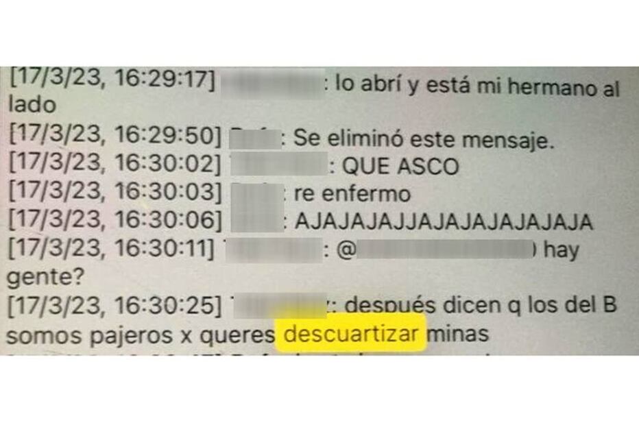 Chats entre los alumnos de una escuela de La Boca, en Argentina, revelan que pretendían violar y asesinar a compañeras. FOTO: CAPTURA