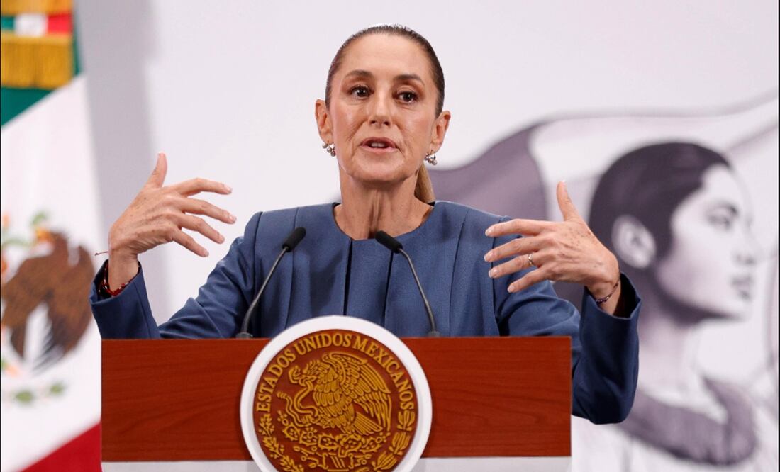 La presidenta Claudia Sheinbaum Pardo durante la mañanera del 20 de agosto de 2025. Foto: Diego Simón Sánchez/EL UNIVERSAL