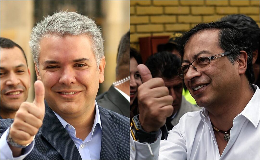 El candidato a la Presidencia de Colombia por el partido uribista Centro Democrático, Iván Duque; y el exalcalde Gustavo Petro (Fotos: EFE)