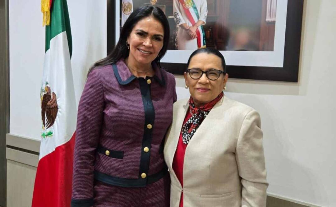 Leticia Varela, magistrada en Tribunal de Conciliación y Arbitraje en reunión con Rosa Icela Rodríguez. Foto: Especial
