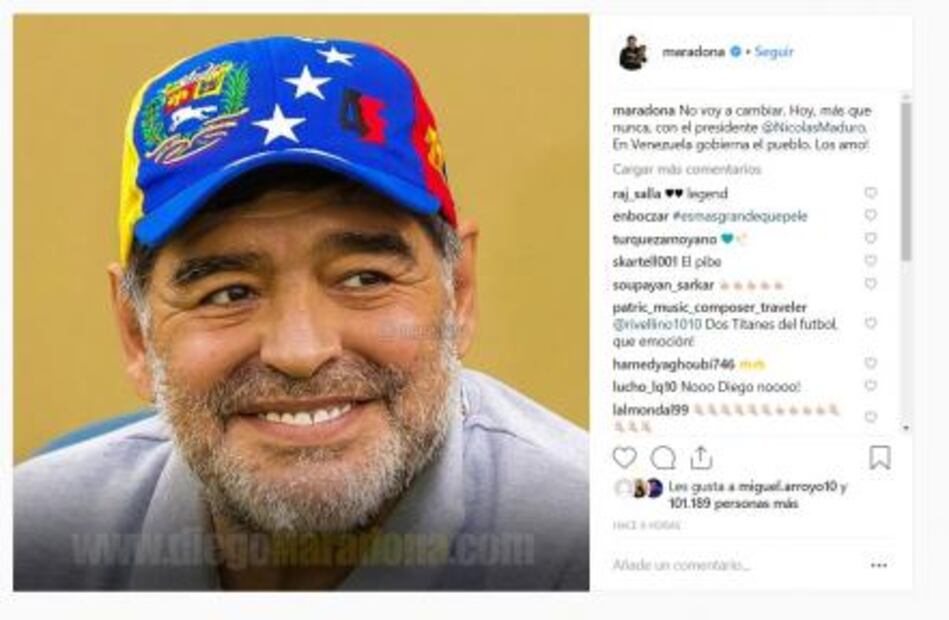 Maradona envía mensaje de apoyo a Nicolás Maduro