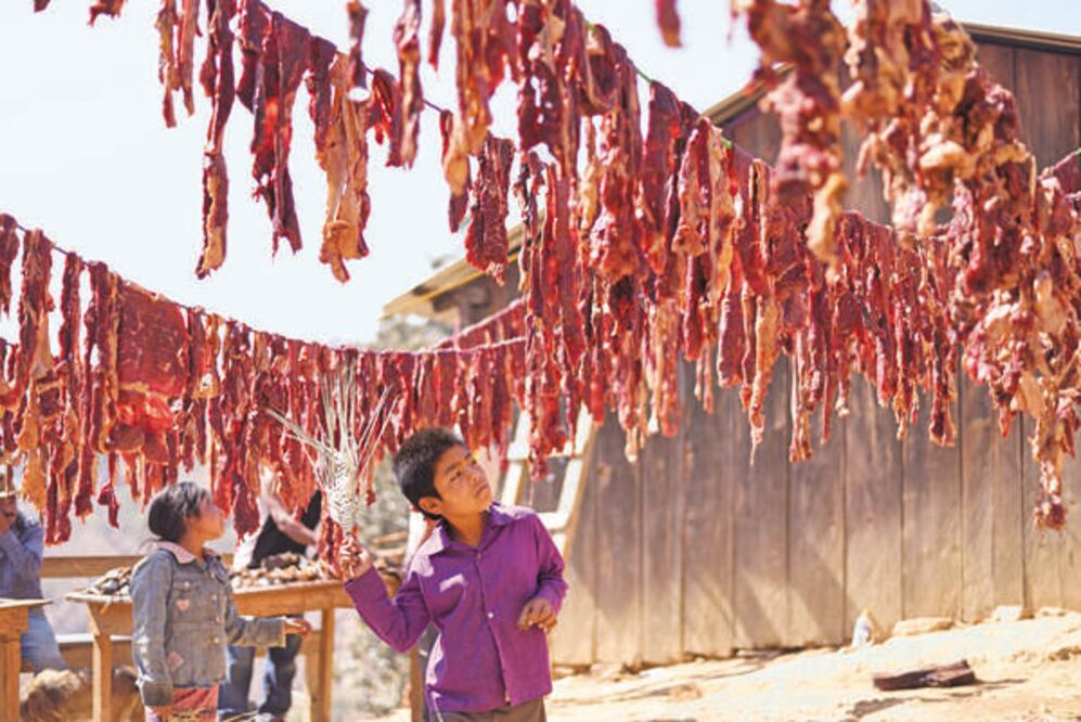 Los pueblos indígenas na savi de La Montaña de Guerrero conservan la tradición de curar la carne de res con sal, lo que les permite tener reservas hasta por medio año. En la comunidad de Tierra Blanca el proceso es todo un ritual, que inicia con un rezo y un collar de cempasúchil para la vaca que será sacrificada. Después echan sal sobre la carne y la ponen al sol.  FOTOS: SALVADOR CISNEROS. EL UNIVERSAL
