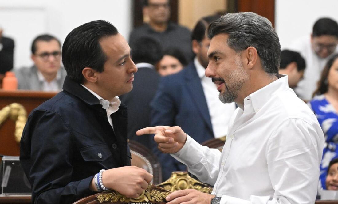 Andres Atayde (PAN), presidente de la Jucopo en el Congreso de CDMX y Jesús Sesma (PVEM), presidente de la Mesa Directiva. Foto: Especial
