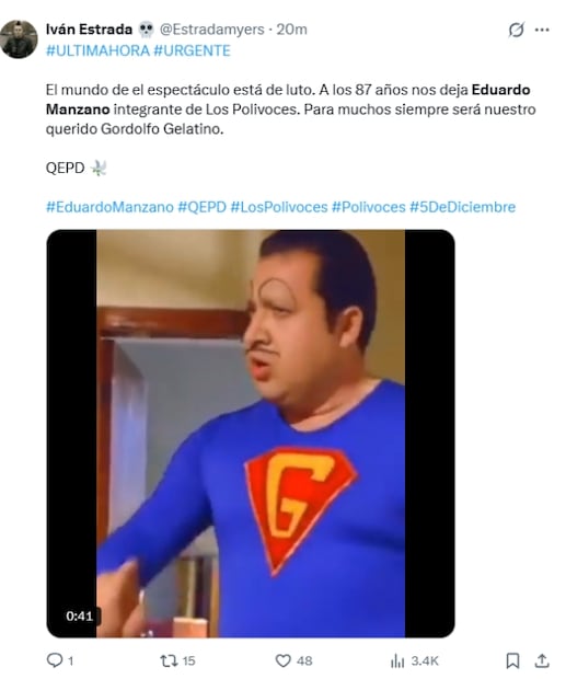 Muere Eduardo Manzano: usuarios despiden al actor con las mejores frases e imágenes. Fuente: X