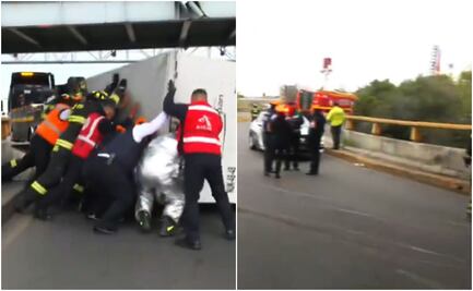 Conductor y copiloto se salvan tras volcadura sobre puente en Blvd. Puerto Aéreo, cerca del AICM