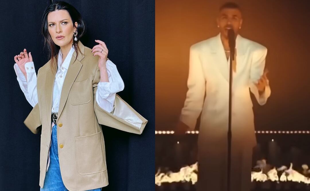 La cantante Laura Pausini y Rauw Alejandro interpretando "Se fue" en los Latin Grammy. Foto: Instagram oficial de Pausini/Captura vía Youtube.