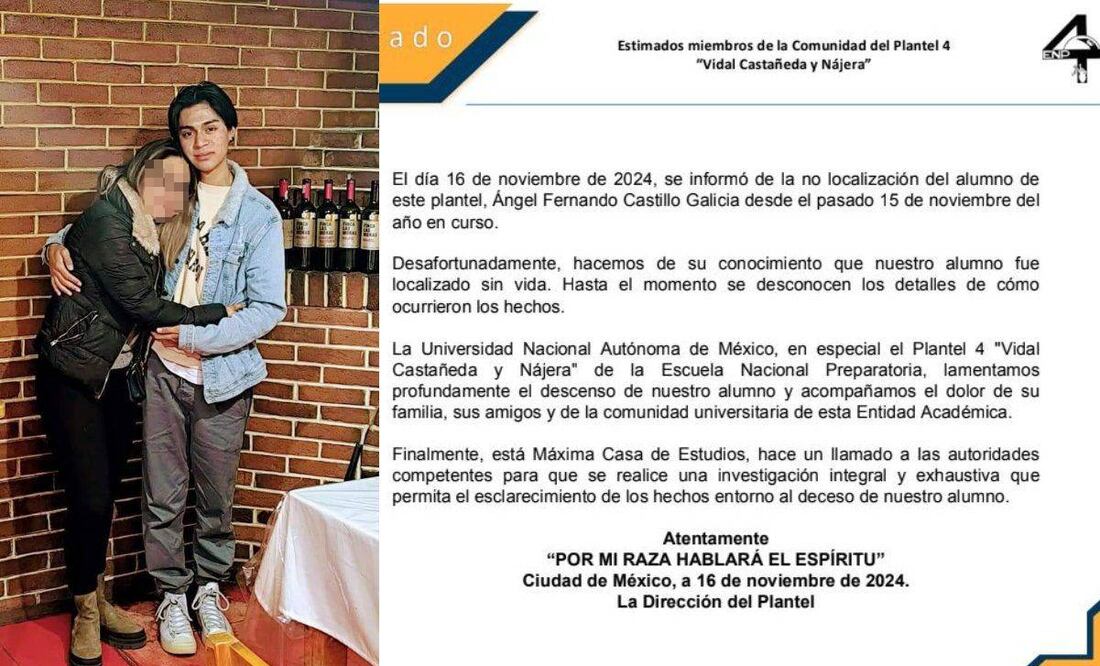 Ángel Fernando Castillo, estudiante de la Prepa 4, encontrado sin vida tras se reportado como desaparecido en Chapultepec 18 de noviembre de 2024/ Foto: Especial