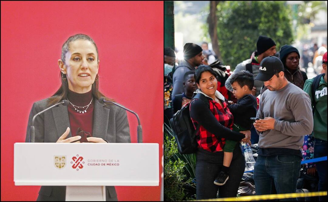 Claudia Sheinbaum y migrantes en la Ciudad de Méxicoi. Foto: EL UNIVERSAL