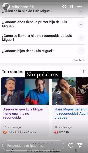 La joven se mostró sorprendida ante las historias que la relacionan con el famoso cantante. Foto: Instagram.