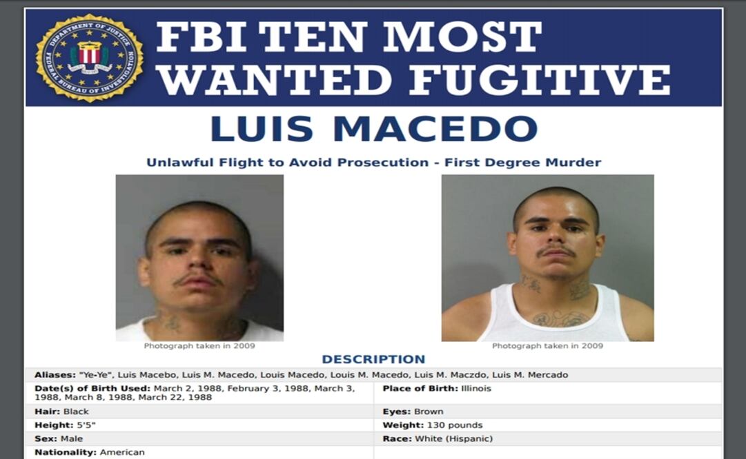 Taken from the Wanted Poster of the FBI's official website