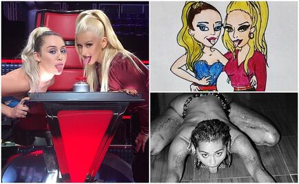 Cyrus y Christina Aguilera juegan con sus lenguas