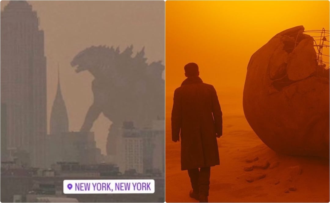 A raíz de la bruma naranja en Nueva York, surgieron memes en redes sociales. / Foto: Tomadas de Twitter @ConnorDuff2 y @Lenscap