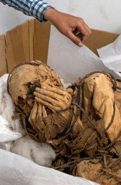 Descubren momia, cubriéndose el rostro, de hace aproximadamente mil 200 años de antigüedad