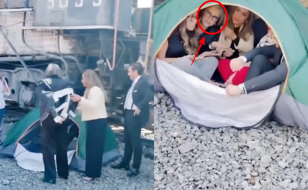 La defensora de los Derechos Humanos Jakqueline Ordoñez, ingresó a una casa de campaña para simular las vivencias de las personas migrantes que buscar llegar a EU (20/02/2025). Foto: Captura de video