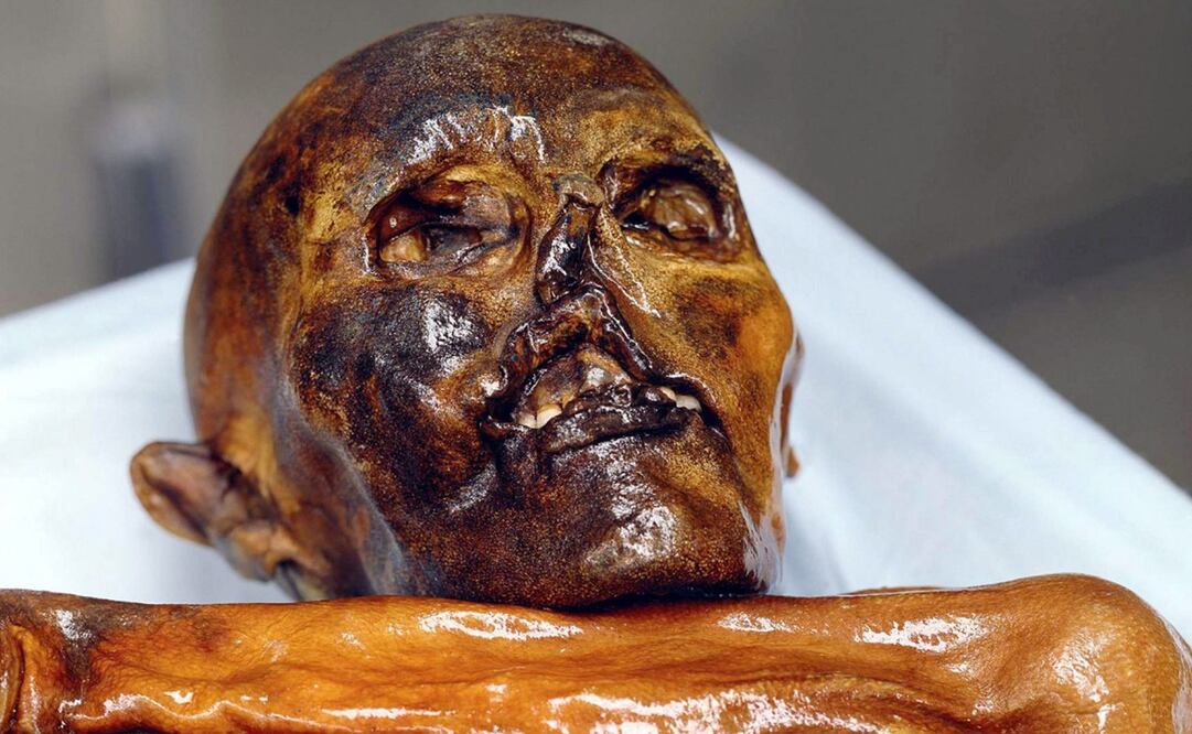La momia Oetzi es uno de los hallazgos milenarios que ha sacado el deshielos de los glacieres de los Alpes. Fue descubierta en 1991. Foto: EFE/MUSEO ARCHEOLOGICO ALTO ADIGE/HO, archivo