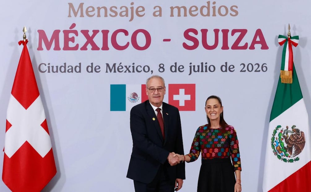 Guy Parmelin, presidente de Suiza y Claudia Sheinbaum durante reunión en Palacio Nacional (08/07/2026). Foto: Diego Simón Sánchez / EL UNIVERSAL