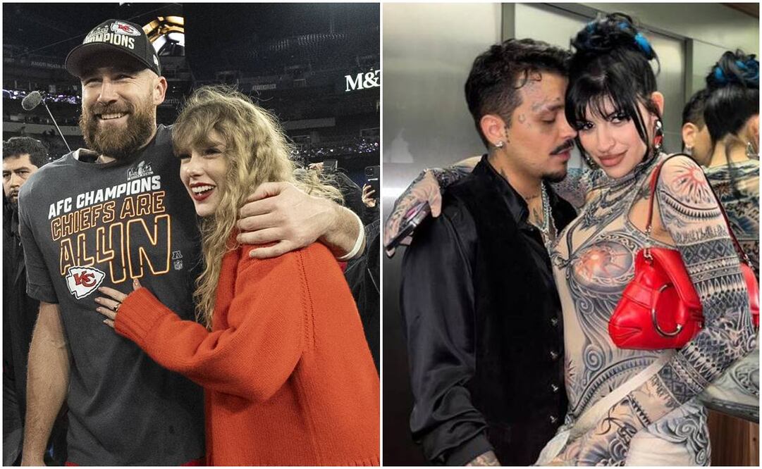 Taylor Swift y Travis Kelce/Christian Nodal y Cazzu- Fotos: Archivo/Instagram.
