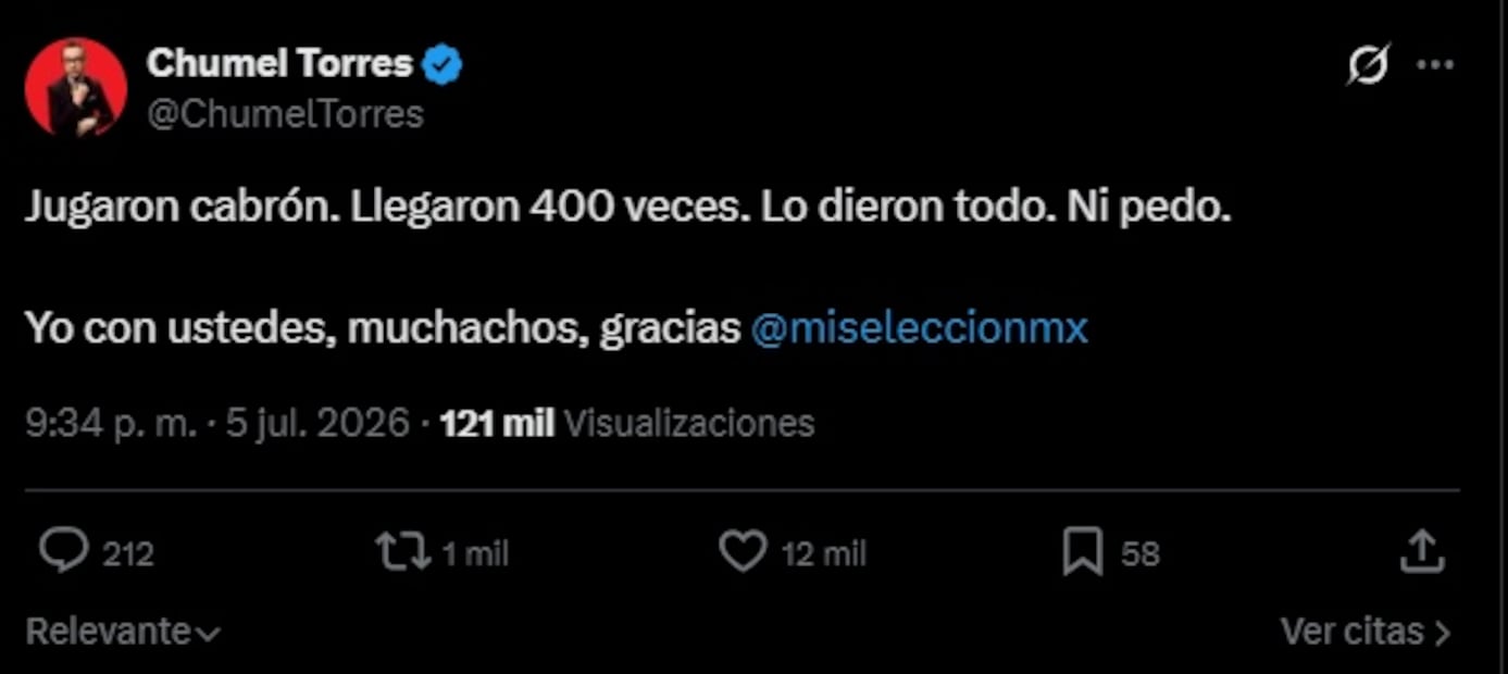 Chumel Torres reacciona a eliminación de México del Mundial 2026. Foto: Captura de pantalla