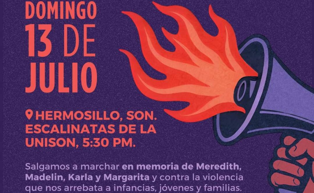 Anuncian marcha en memoria de madre y hermanitas asesinadas en Hermosillo, Sonora (08/07/2025). Foto: Especial