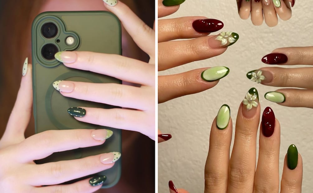 Diseños inspirados en la bandera mexicana. Foto: Instagram @nailsbyeevy16