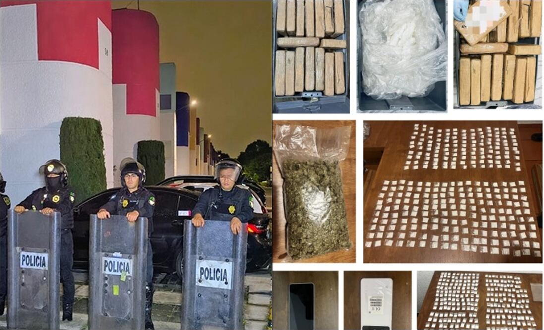 Autoridades de la Ciudad de México realizaron el decomiso de 20 kilogramos de metanfetamina, así como paquetes y dosis de cocaína, en dos operativos desplegados en las alcaldías Tlalpan y Coyoacán. Foto: especial