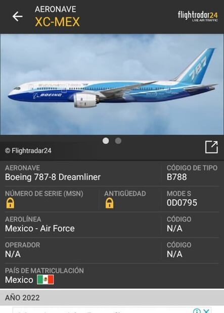 Avión presidencial realiza vuelo de mantenimiento