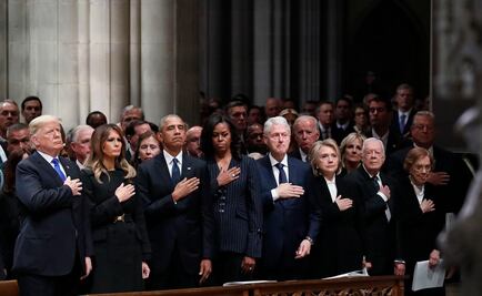 Donald Trump evita saludar a Hillary Clinton en funeral de Bush padre