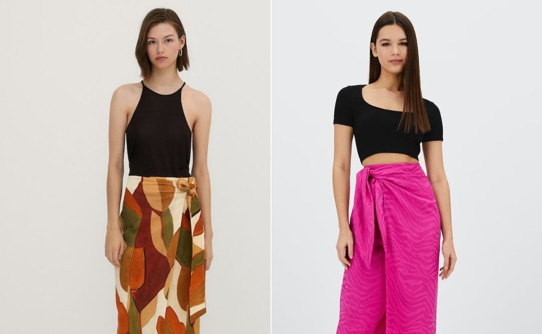 La falda pareo puede llevarse en looks desde playeros hasta sofisticados / Fotos: Massimo Dutti / Stradivarius