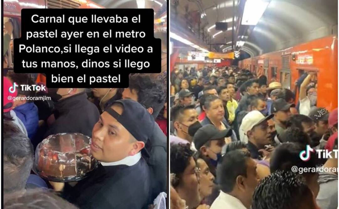 TikTok, buscan a joven que llevaba pastel en el Metro de la CDMX. Foto: Casptura tomada de video @gerardoramjim