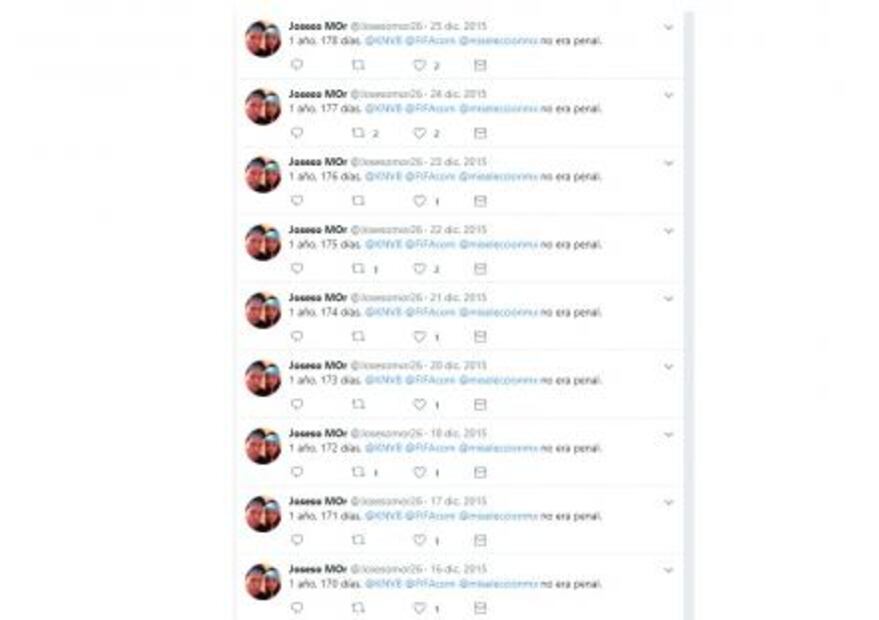 Aficionado lleva 1198 días tuiteando #NoEraPenal